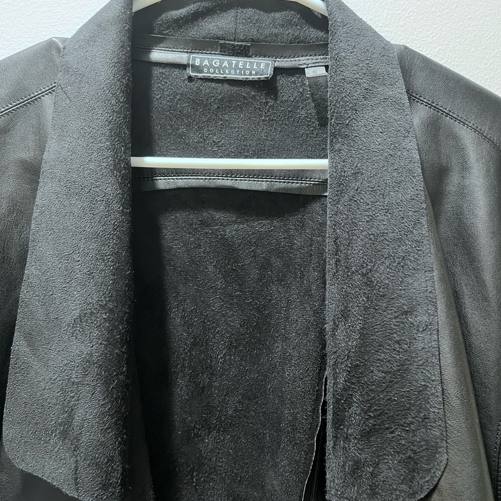Faux Leather Sophisticated Black Draped Blazer - Picture 2 of 9